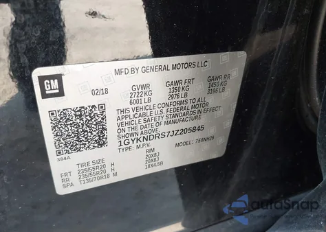 2018 Cadillac Xt5 Luxury из США, поврежденный, VIN 1GYKNDRS7JZ205845